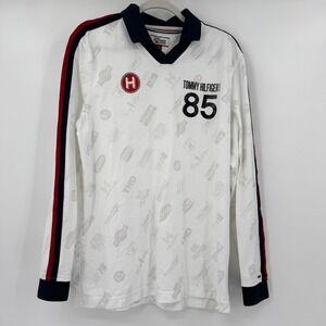 Tommy Hilfiger Mens Long Sleeve Logo Rugby Shirt Size M Retro Sporty Preppy